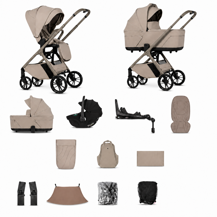 Venicci Tila - 3 in 1 + Base Complete Travel System Bundle, Latte complete bundle