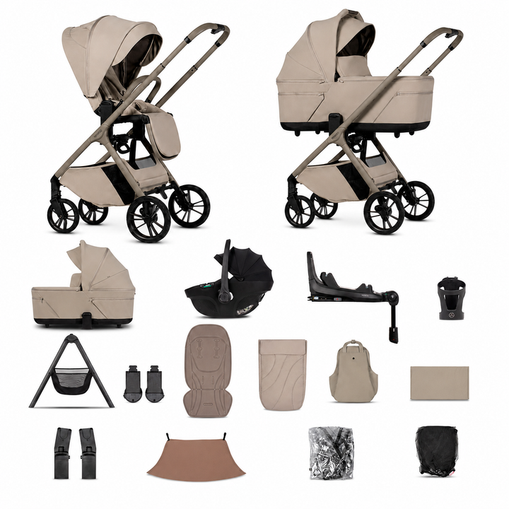 Venicci Tila - 3 in 1 + Base Ultimate Travel System Bundle - 16 Piece, Latte complete bundle