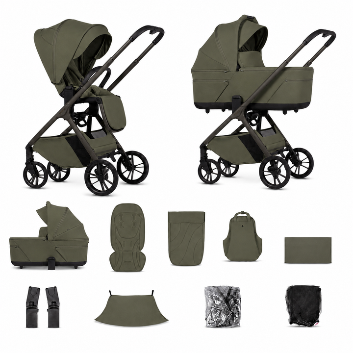Venicci Tila - 2 in 1 Pram - 11 Piece Bundle, Olive complete bundle