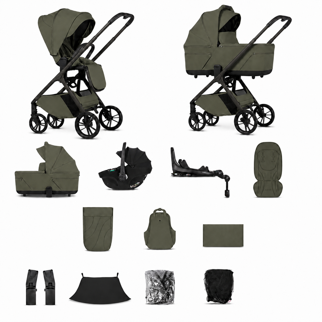 Venicci Tila - 3 in 1 + Base Complete Travel System Bundle, Olive complete bundle