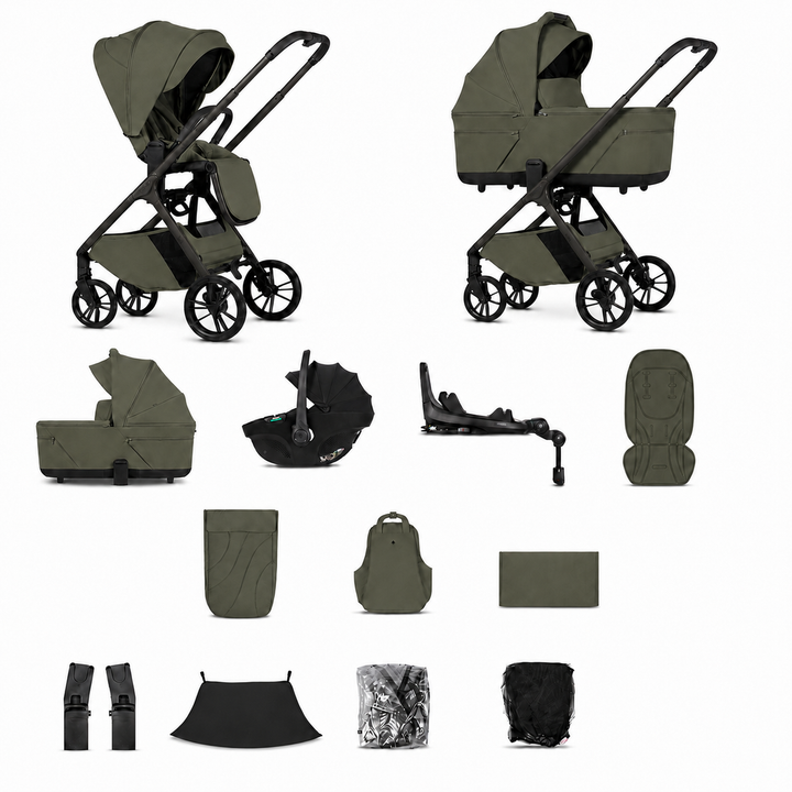 Venicci Tila - 3 in 1 + Base Complete Travel System Bundle, Olive complete bundle
