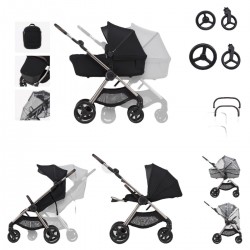 Anex IQ Premium 2 in 1 Pram Plus Lightweight Buggy + Free Accessories, Smokey Black