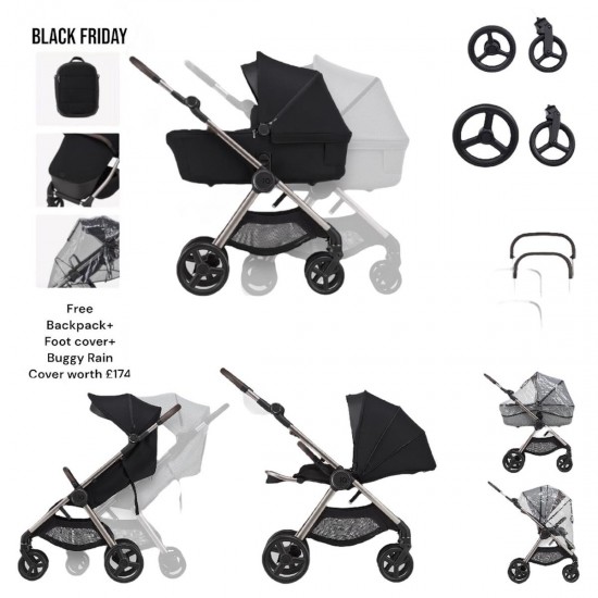 Anex IQ Premium 2 in 1 Pram Plus Lightweight Buggy + Free Accessories, Smokey Black