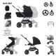 Anex IQ Premium 2 in 1 Pram Plus Lightweight Buggy + Free Accessories, Smokey Black