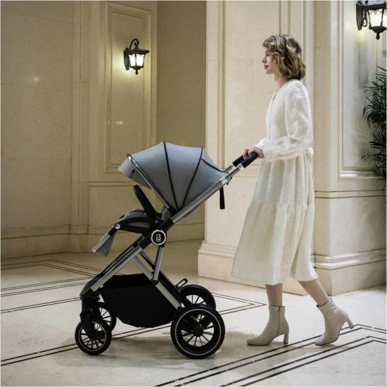 Babymore Chia Pram & Pushchair Bundle, Pearl Grey