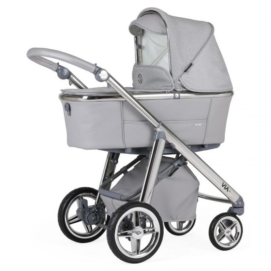 Bebecar Prive Via+ Duo 2 in 1 Pram + Raincover & LA3 Safety Kit, Grey Shimmer