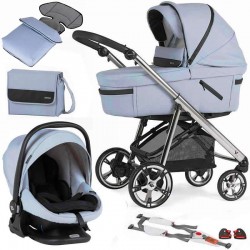 Bebecar V Cross Sport Complete Travel System + Lie Flat Car Seat, Raincover, LA3 Kit, FREE Footmuff & Bag, Sky Blue