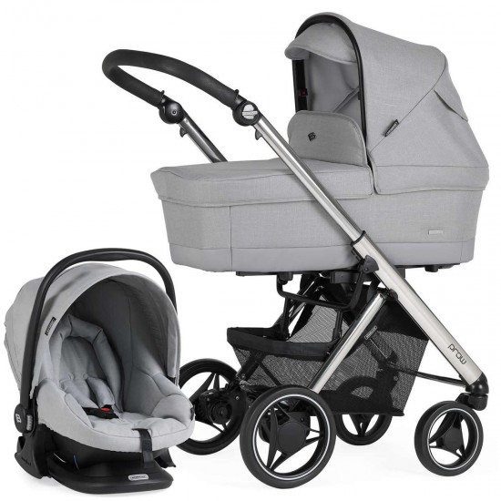 Bebecar Pack Prow+ Travel System + Car Seat, Raincover, Light Grey/Chrome