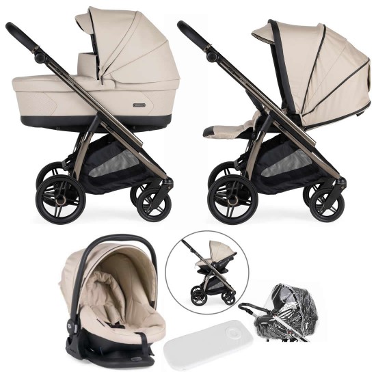 Bebecar Flowy Trio 3 in 1 Travel System + Raincover, Beige / Fume