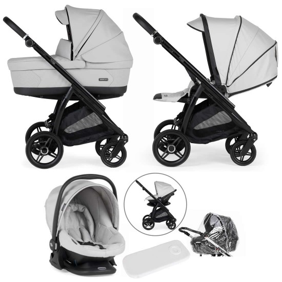 Bebecar Flowy Trio 3 in 1 Travel System + Raincover, Light Grey / Black