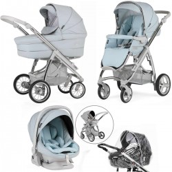 Bebecar Ip-Op Classic XL Trio 3 in 1 Travel System + Lie Flat Car Seat & Raincover, Baby Blue