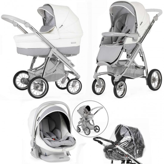 Bebecar Ip-Op Classic XL Trio 3 in 1 Travel System + Lie Flat Car Seat & Raincover, Dove Grey