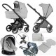 Bebecar Pratika Complete Travel System + Lie Flat Car Seat, Raincover, Footmuff & Bag, Light Grey