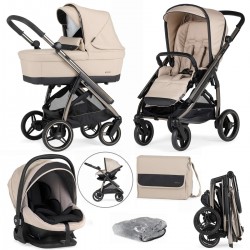 Bebecar Wei Complete Travel System + Lie Flat Car Seat, Raincover & FREE Bag, Soft Beige