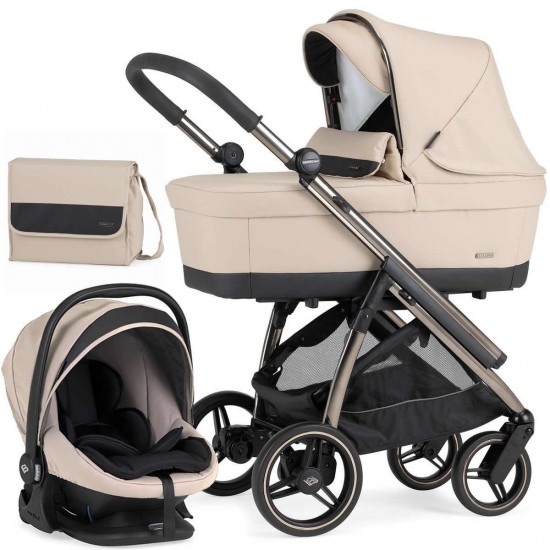 Bebecar Wei Complete Travel System + Lie Flat Car Seat, Raincover & FREE Bag, Soft Beige