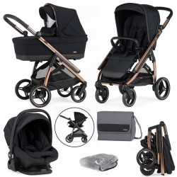 Bebecar Wei Complete Travel System + Lie Flat Car Seat, Raincover & FREE Bag, Soft Black