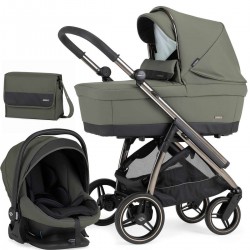 Bebecar Wei Complete Travel System + Lie Flat Car Seat, Raincover & FREE Bag, Soft Green