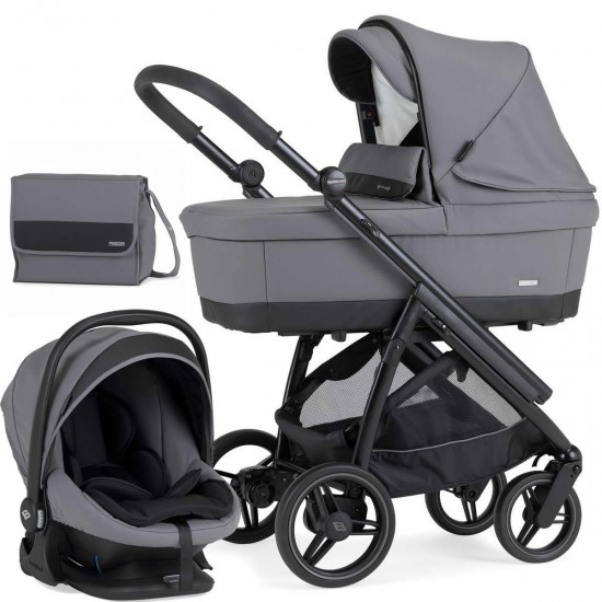 Bebecar Wei Complete Travel System + Lie Flat Car Seat, Raincover & FREE Bag, Soft Grey