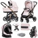 Bebecar Wei Complete Travel System + Lie Flat Car Seat, Raincover & FREE Bag, Soft Pink