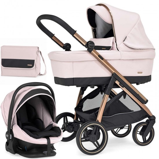 Bebecar Wei Complete Travel System + Lie Flat Car Seat, Raincover & FREE Bag, Soft Pink