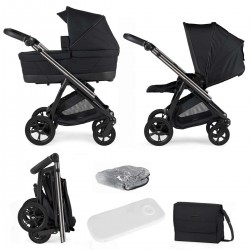 Bebecar Bib Duo 2 in 1 Pram + Raincover & FREE Bag, Black