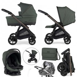 Bebecar Bib Trio 3 in 1 Travel System + Lie Flat Car Seat & FREE Bag, Dark Green