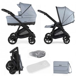 Bebecar Bib Duo 2 in 1 Pram + Raincover & FREE Bag, Light Blue