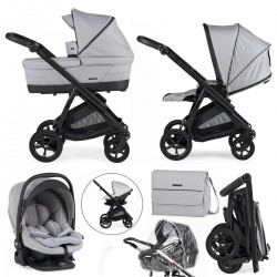 Bebecar Bib Trio 3 in 1 Travel System + Lie Flat Car Seat & FREE Bag, Light Grey