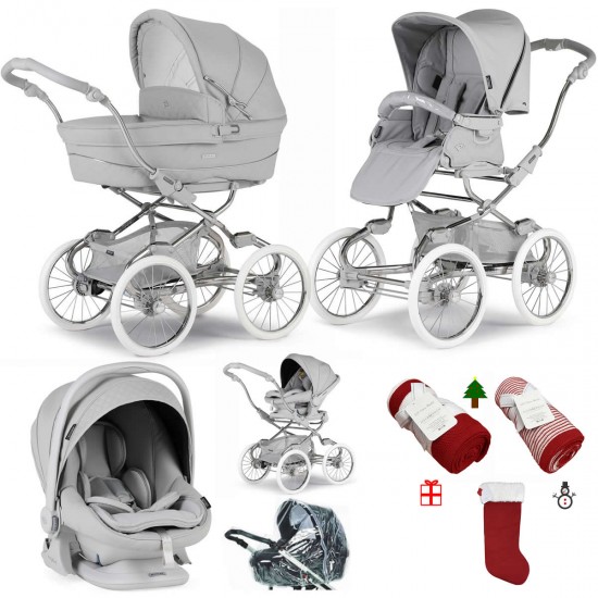 Bebecar Stylo Class+ Pram + Lie Flat Car Seat Travel System, Raincover & FREE Christmas Gift, Calm Grey