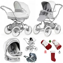 Bebecar Stylo Class+ Pram + Lie Flat Car Seat Travel System, Raincover & FREE Christmas Gift, Clouds