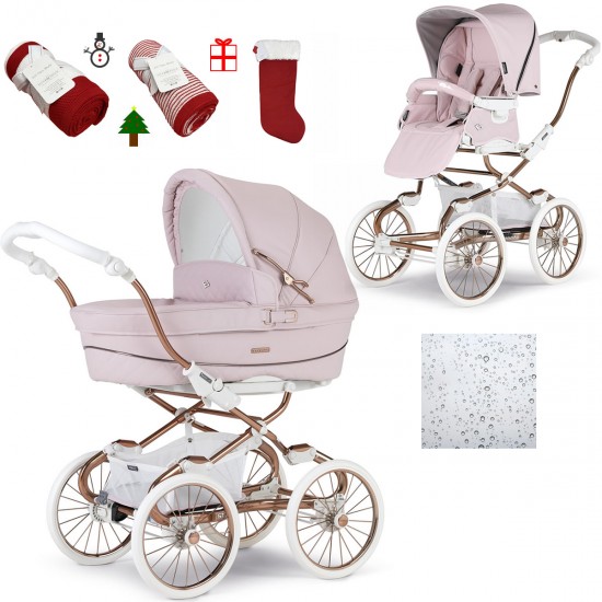 Bebecar Stylo Class+ 2 in 1 Pram + Raincover & FREE Christmas Gift, Rose Pink