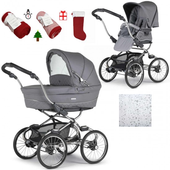 Bebecar Stylo Class+ 2 in 1 Pram + Raincover & FREE Christmas Gift, Stormy Grey