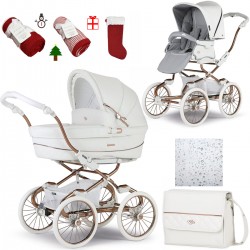 Bebecar Stylo Class+ 2 in 1 Pram + Raincover, FREE Bag & Christmas Gift, White Rose