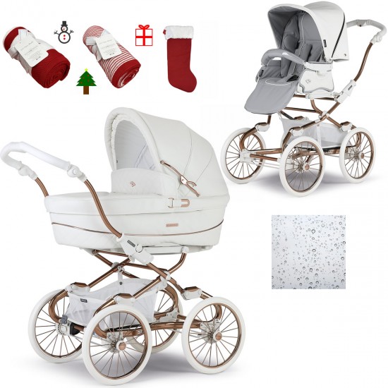 Bebecar Stylo Class+ 2 in 1 Pram + Raincover & FREE Christmas Gift, White Rose