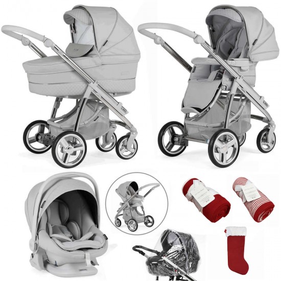 Bebecar Ip-Op Classic XL Trio 3 in 1 Travel System + Lie Flat Car Seat & FREE Christmas Gift, Polished Pebble