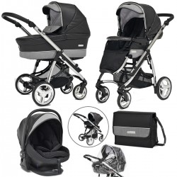 Bebecar Prive Ip-Op XL Trio 3 in 1 Travel System + Lie Flat Car Seat, Raincover & Bag, Black Glitter