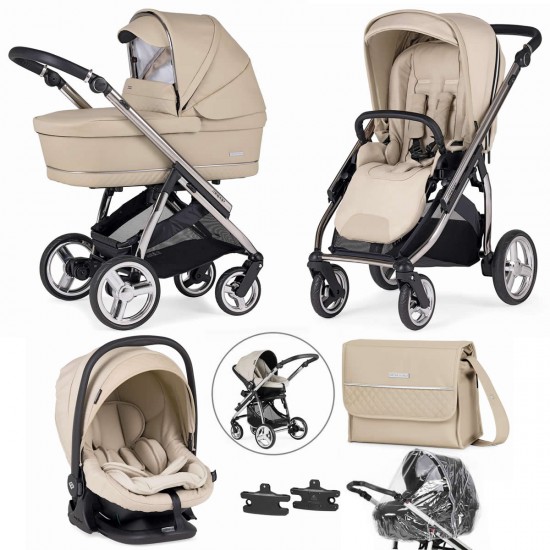 Bebecar Minipop Trio 3 in 1 Travel System + Lie Flat Car Seat & FREE Bag, Beige