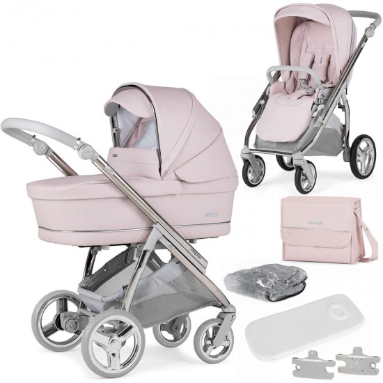 Bebecar Minipop Duo 2 in 1 Pram + Raincover & FREE Bag, Pink