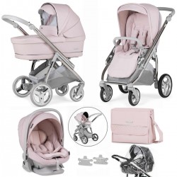 Bebecar Minipop Trio 3 in 1 Travel System + Lie Flat Car Seat & FREE Bag, Pink