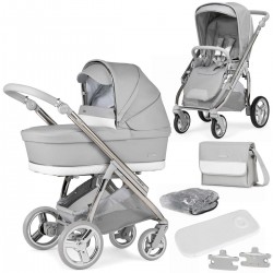 Bebecar Minipop Duo 2 in 1 Pram + Raincover & FREE Bag, Silver Grey