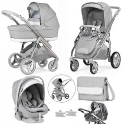 Bebecar Minipop Trio 3 in 1 Travel System + Lie Flat Car Seat & FREE Bag, Silver Grey