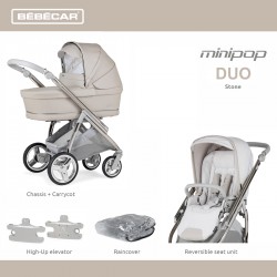 Bebecar Minipop Duo 2 in 1 Pram + Raincover & FREE Bag, Stone