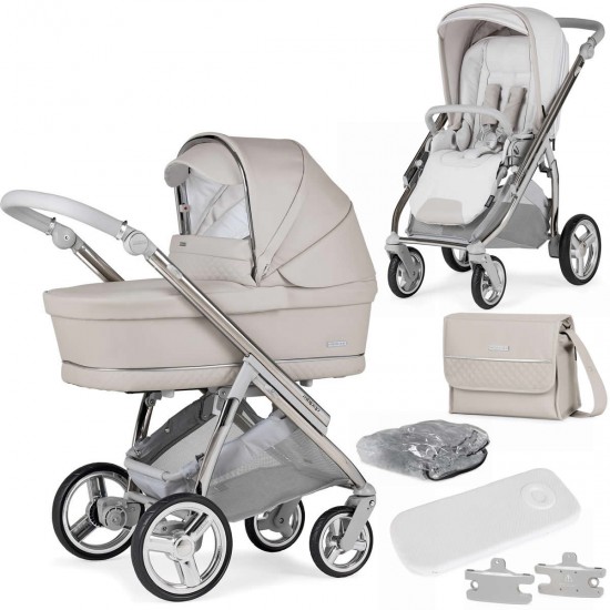 Bebecar Minipop Duo 2 in 1 Pram + Raincover & FREE Bag, Stone