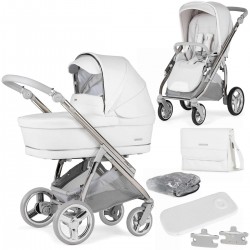 Bebecar Minipop Duo 2 in 1 Pram + Raincover & FREE Bag, White Delight