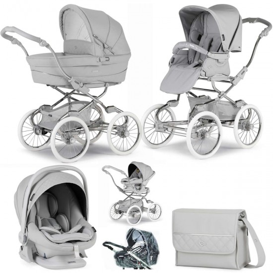 Bebecar Stylo Class+ Pram + Lie Flat Car Seat Travel System, Raincover & FREE Bag, Calm Grey