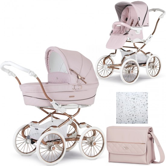 Bebecar Stylo Class+ 2 in 1 Pram + Raincover & FREE Bag, Rose Pink