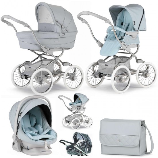 Bebecar Stylo Class+ Pram + Lie Flat Car Seat Travel System, Raincover & FREE Bag, Sky Blue