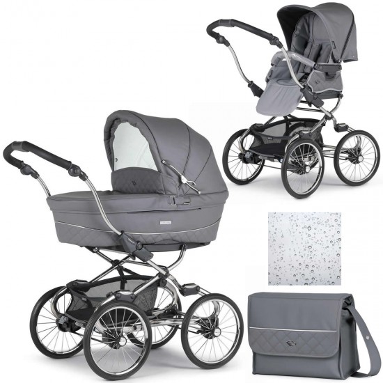 Bebecar Stylo Class+ 2 in 1 Pram + Raincover & FREE Bag, Stormy Grey