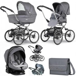 Bebecar Stylo Class+ Pram + Lie Flat Car Seat Travel System, Raincover & FREE Bag, Stormy Grey