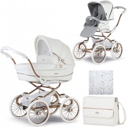 Bebecar Stylo Class+ 2 in 1 Pram + Raincover & FREE Bag, White Rose